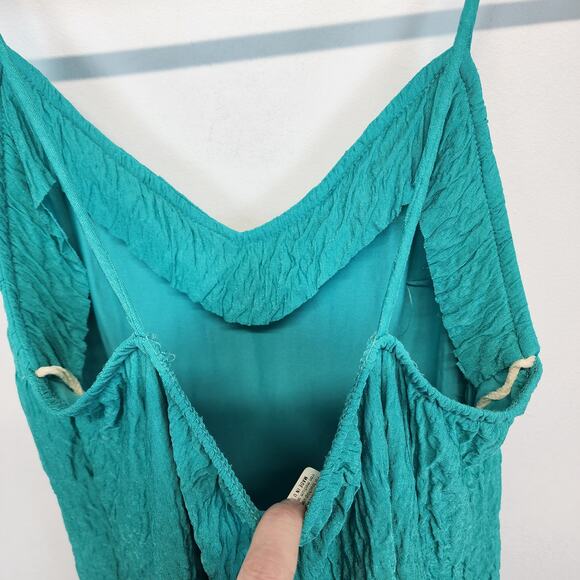 Vintage Y2K Slip Dress Size M 10 Blue Crinkle Textured V-neck Retro 2000s Chic - Picture 8 of 13